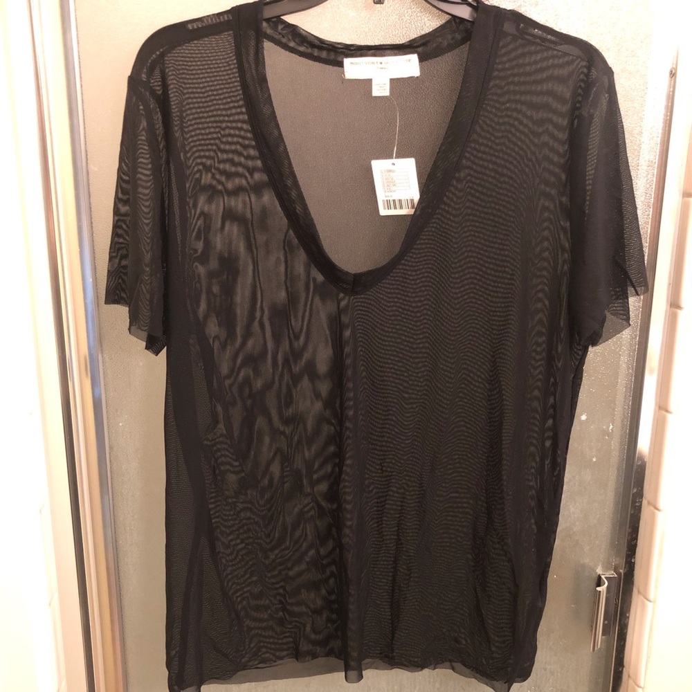 Urban Outfitters Black Mesh V-Neck Tee
